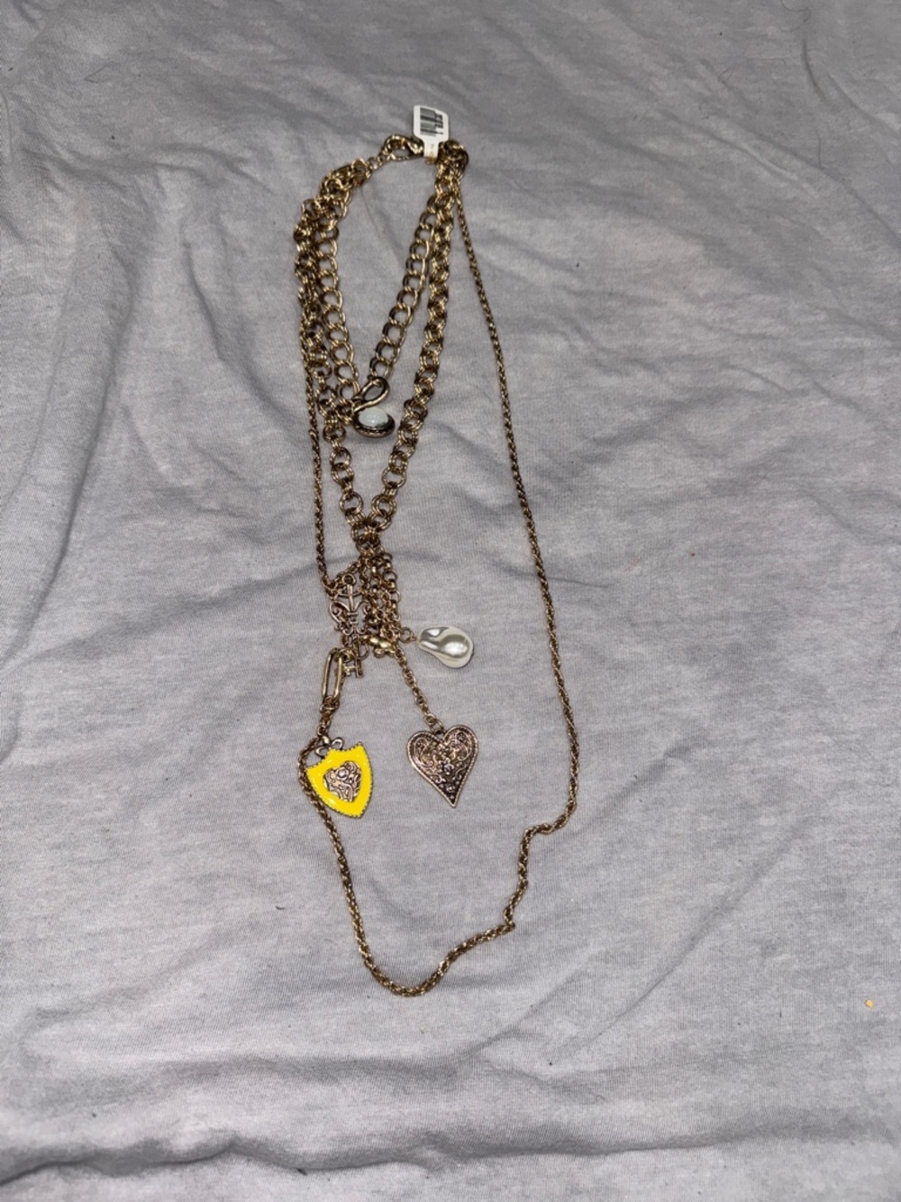 Free People Gold-Tone Layered Heart Charm Necklace with Yellow Accent